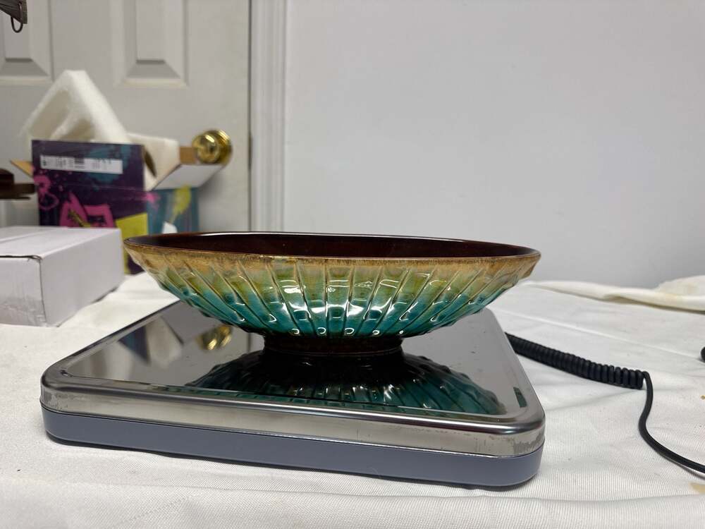 Pottery Continental Fluted Oval Bowl Teal Green Brown